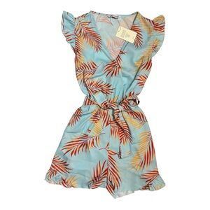 NWT Romper Blue / Orange Leaf Print